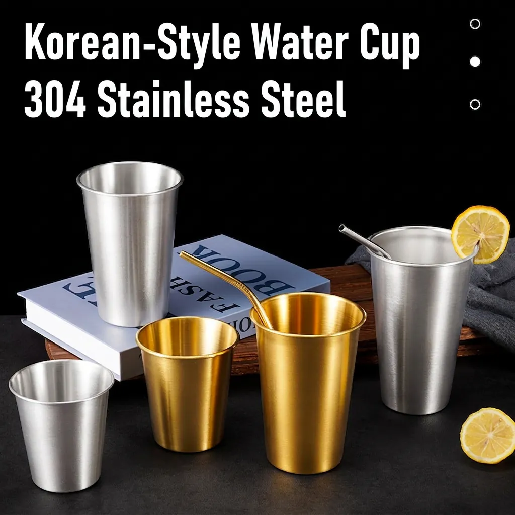 Brushed 304 Stainless Steel Beer Mug Single Layer Industrial Style Metal Water Cup Cold Drink Tumbler