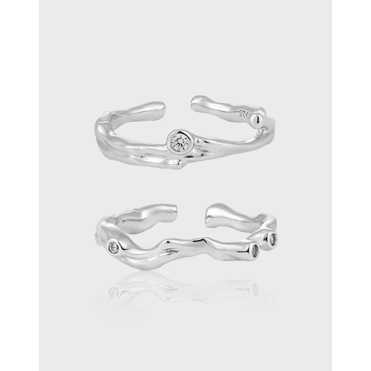 925 Sterling Silver Rings For Women Irregular Branch Texture Adjustable Open Ring With Micro Set Zircon Art Style