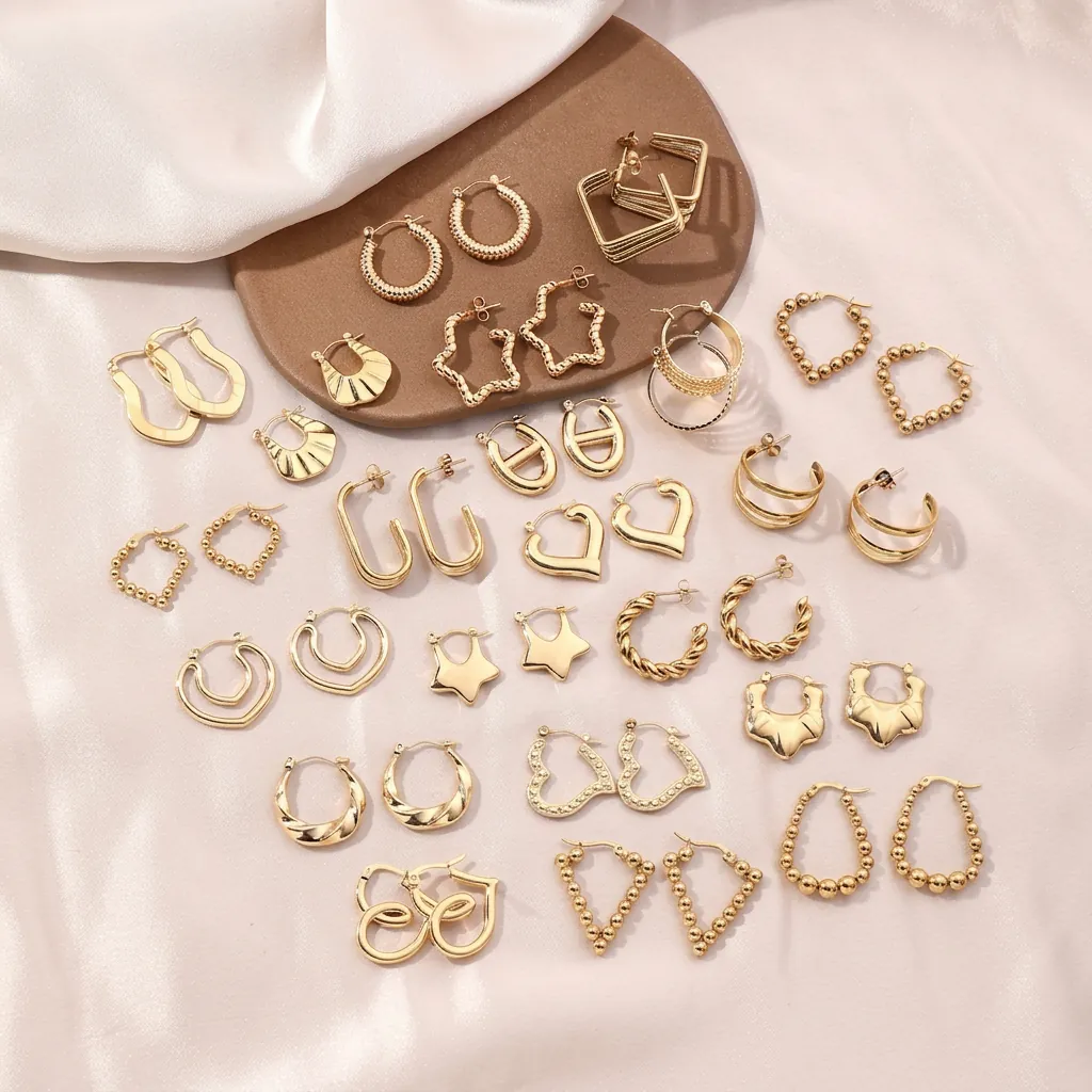 Irregular Geometric Hoop Earrings Stainless Steel Gold Plated Heart Star Shaped Fashionable Light Luxury Jewelry Women