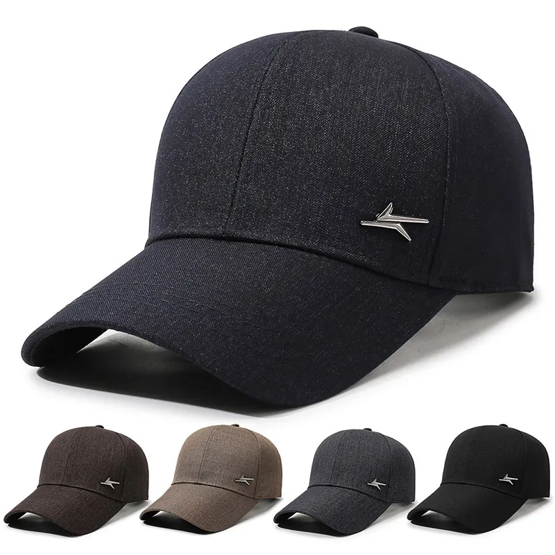 Men Baseball Cap Breathable Sunshade Hat With Side Metal Logo Adjustable Buckle Outdoor Sport Casual Simple Polyester
