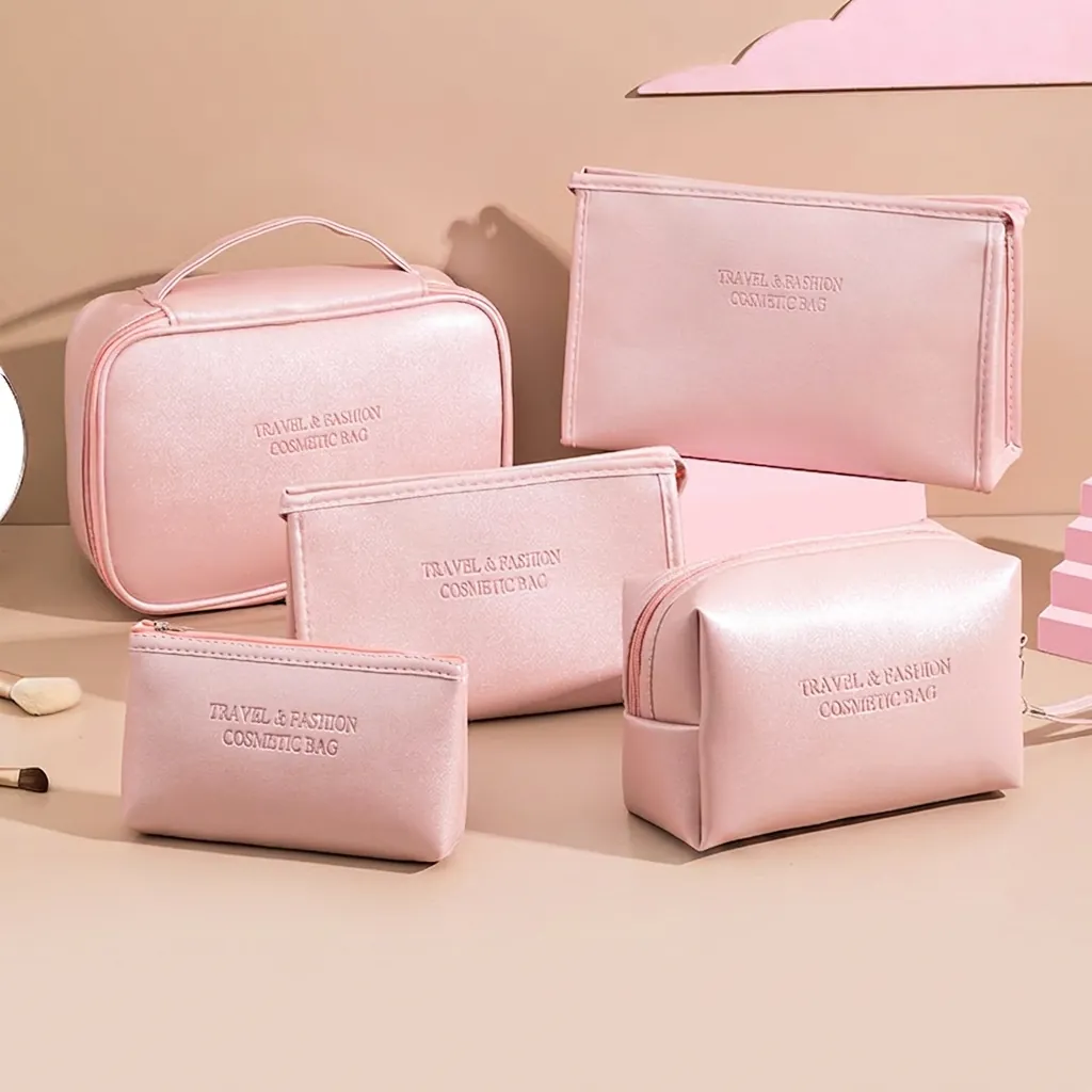 Elegant PU Leather Makeup Bag Large Capacity Waterproof Travel Toiletry Organizer Portable Zipper Storage Pouch