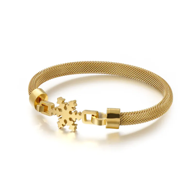 Bracelet À Maille Milanaise En Acier Inoxydable Pour Femme Avec Breloques Main De Hamsa Et Flocon De Neige Bijou Mode
