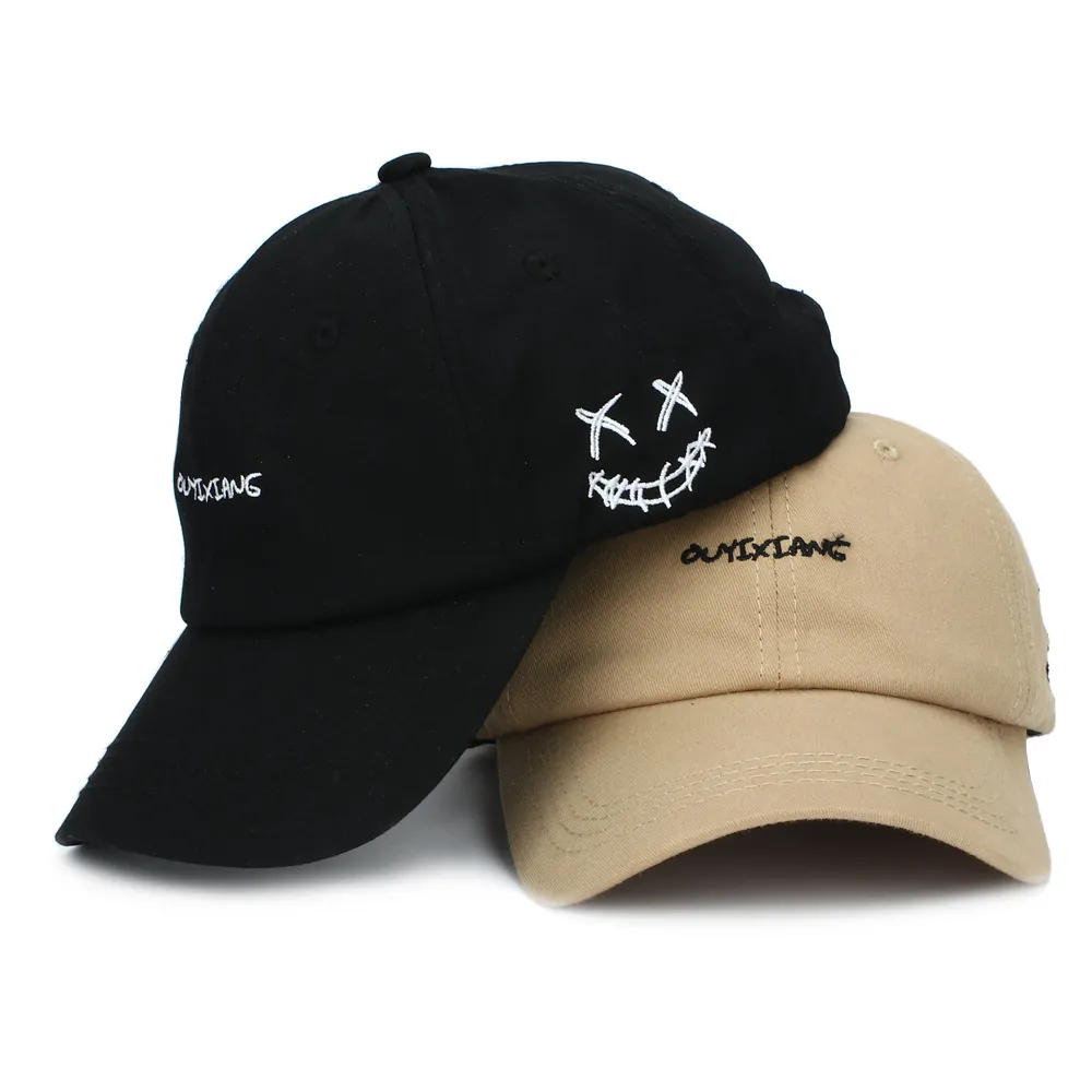 Baseball Kappe Baumwolle Bestickt Buchstaben Smiley Gesicht Verstellbar Sonnenhut Hip Hop Streetwear Damen Herren