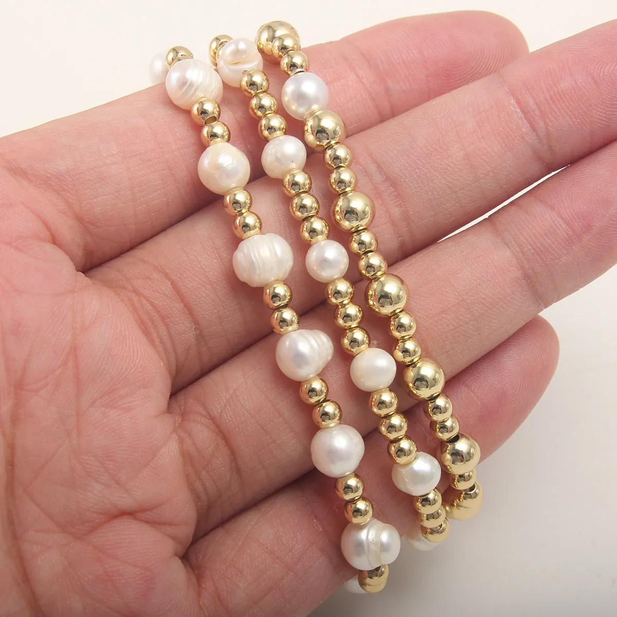 Baroque Freshwater Pearl Bracelet 18K Gold Plated Stainless Steel Elastic Beaded Stackable Fashion Jewelry For Women
