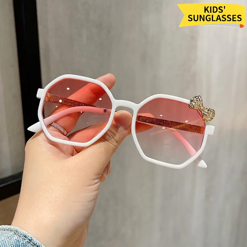 Kids Sunglasses Polygon Plastic Metal Frame Metal Bow Decoration UV Protection Fashion Cute Eyewear For Toddler Girls