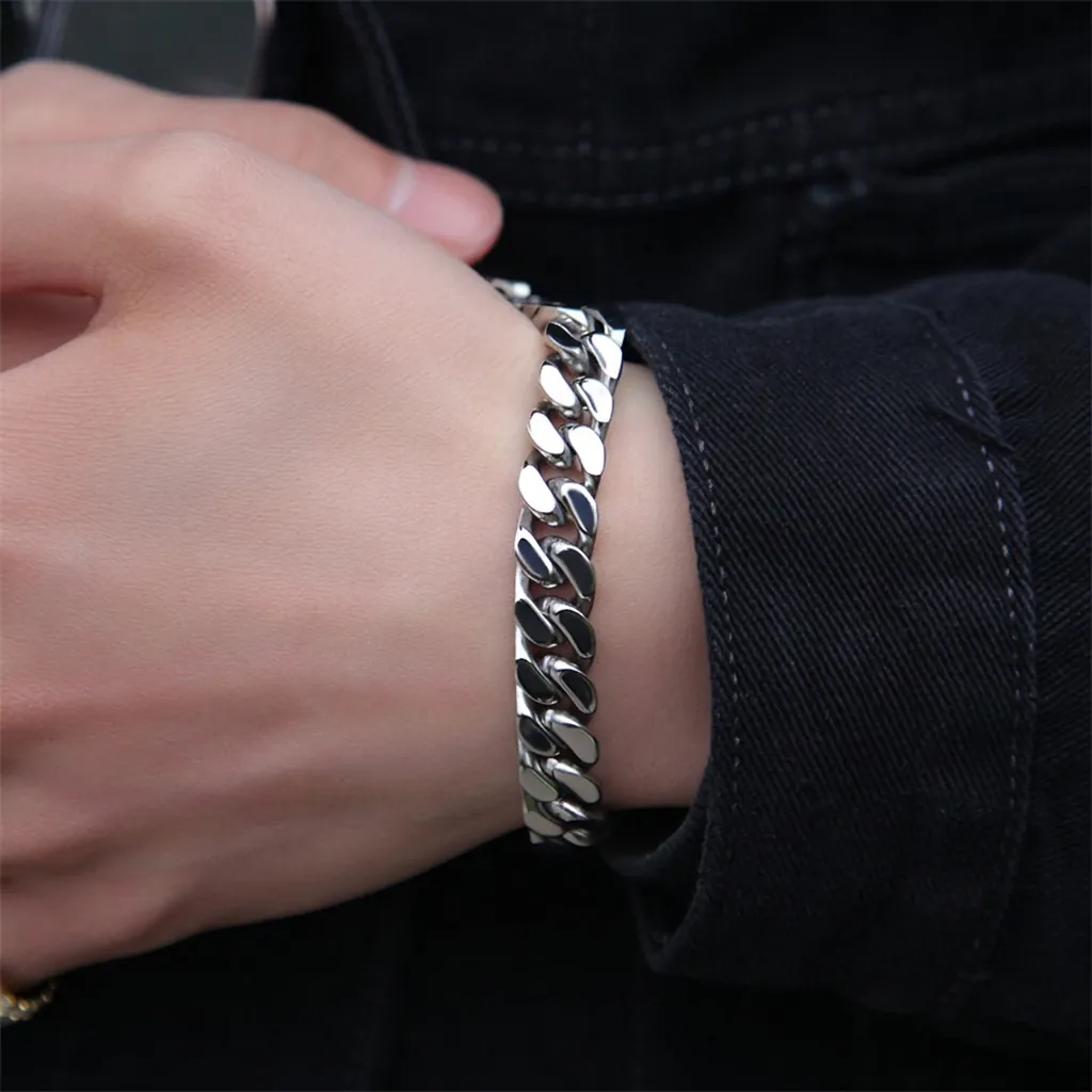 Men Cuban Link Bracelet 316L Stainless Steel Polished Hip Hop Streetwear Style Minimalist Jewelry Accessory