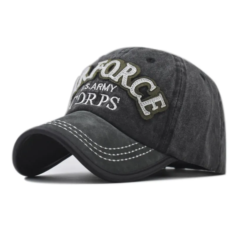 Washed Cotton Baseball Cap Retro Distressed Military Style Letter Embroidery Adjustable Sun Hat For Men Unisex