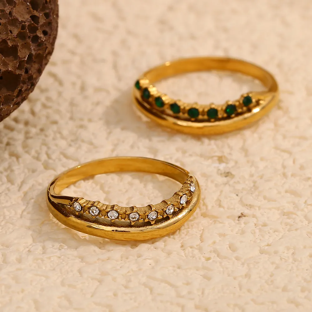 Doppelschichtiger Edelstahlring Geometrischer Zirkon Dünner Ring Eleganter Einfacher Fingerschmuck Für Damen