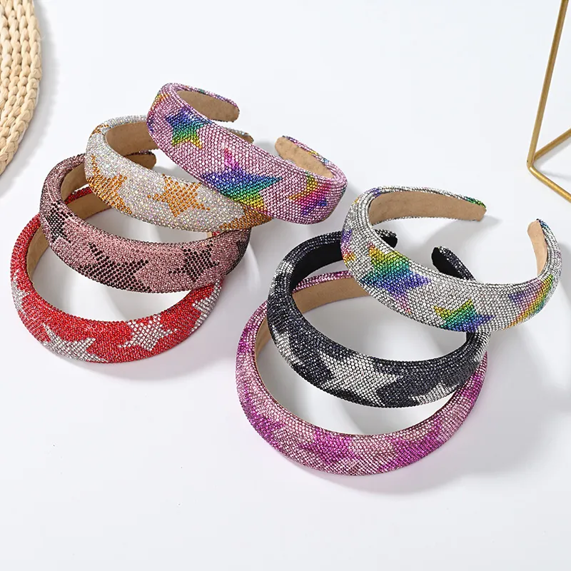Rhinestone Star Headband Wide Padded Sparkling Luxury Fashion Hair Band Accessories For Women Handmade