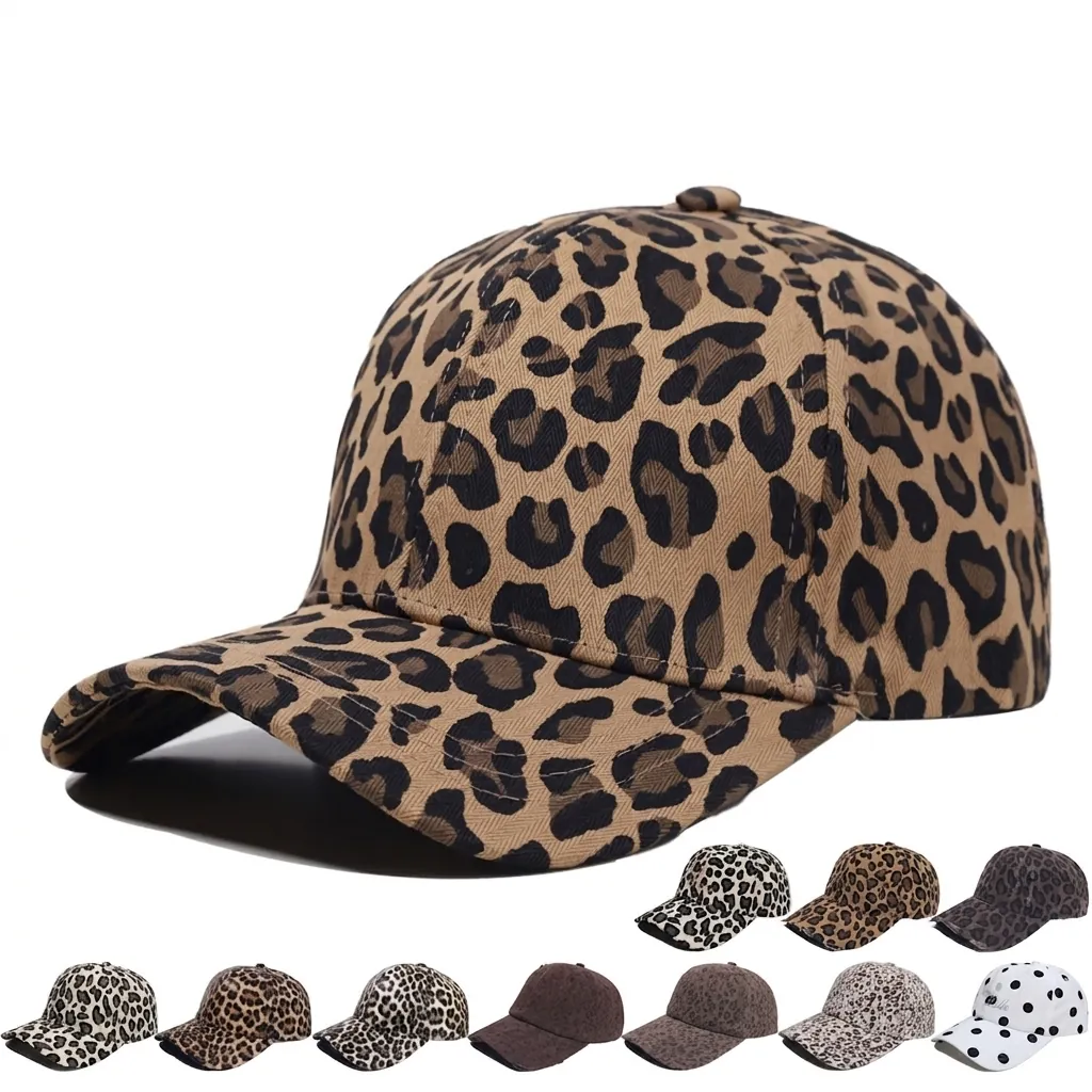 Leopard Print Baseball Cap Animal Pattern Distressed Vintage Canvas Cotton Sun Protection Adjustable Outdoor Hat For Men Women
