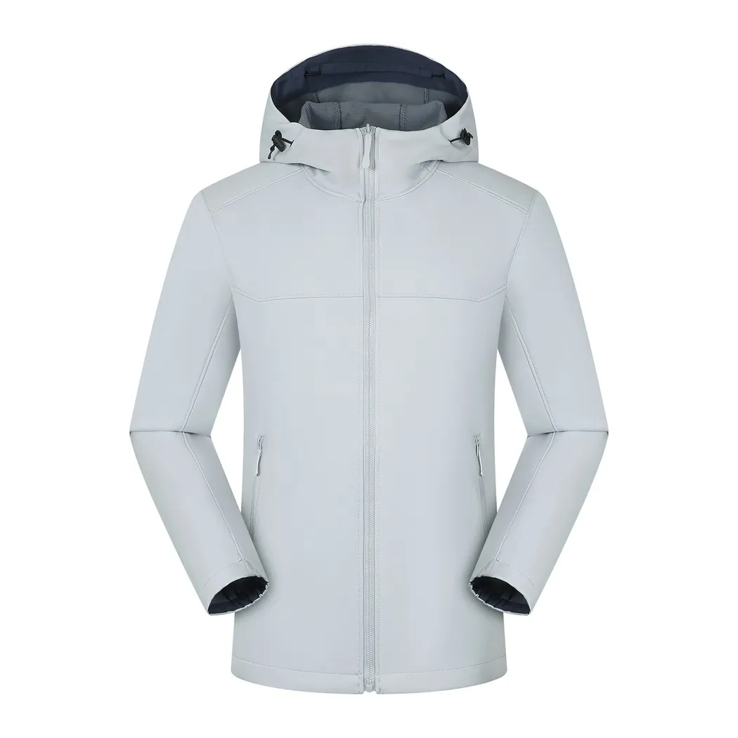 Hooded Softshell Jacket Windproof Polyester Spandex Full Zip Outdoor Hiking Casual Coat For Men Women
