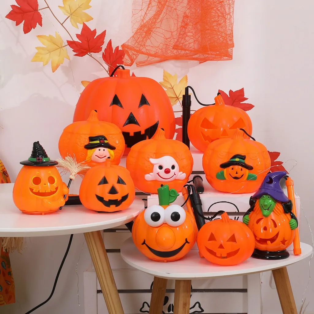 Halloween Pumpkin Lantern LED Glowing Portable Jack-O-Lantern Handheld Light Plastic For Holiday Party Kids Trick Or Treat