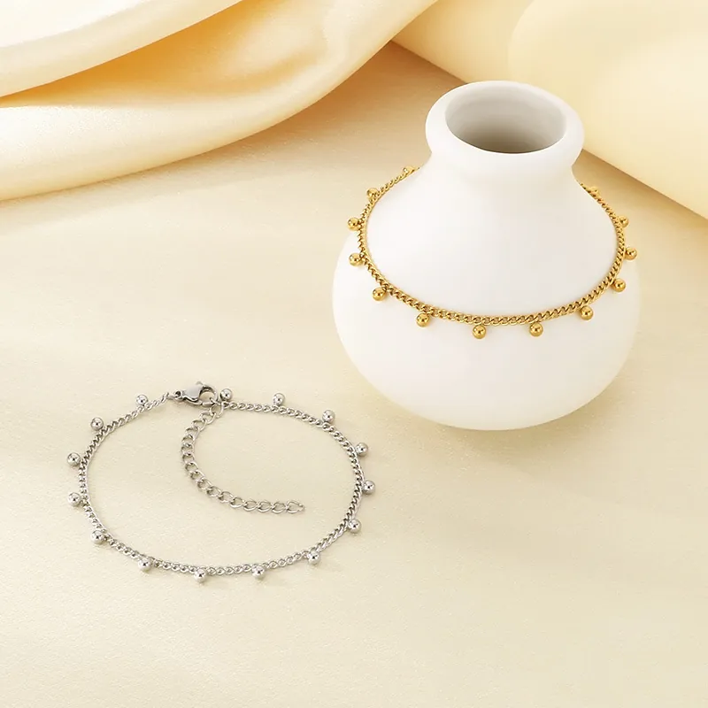 Bracelet En Acier Inoxydable Pour Femme Chaîne À Petites Perles Dorées Simple Style Niche Luxe Haut De Gamme Élégant