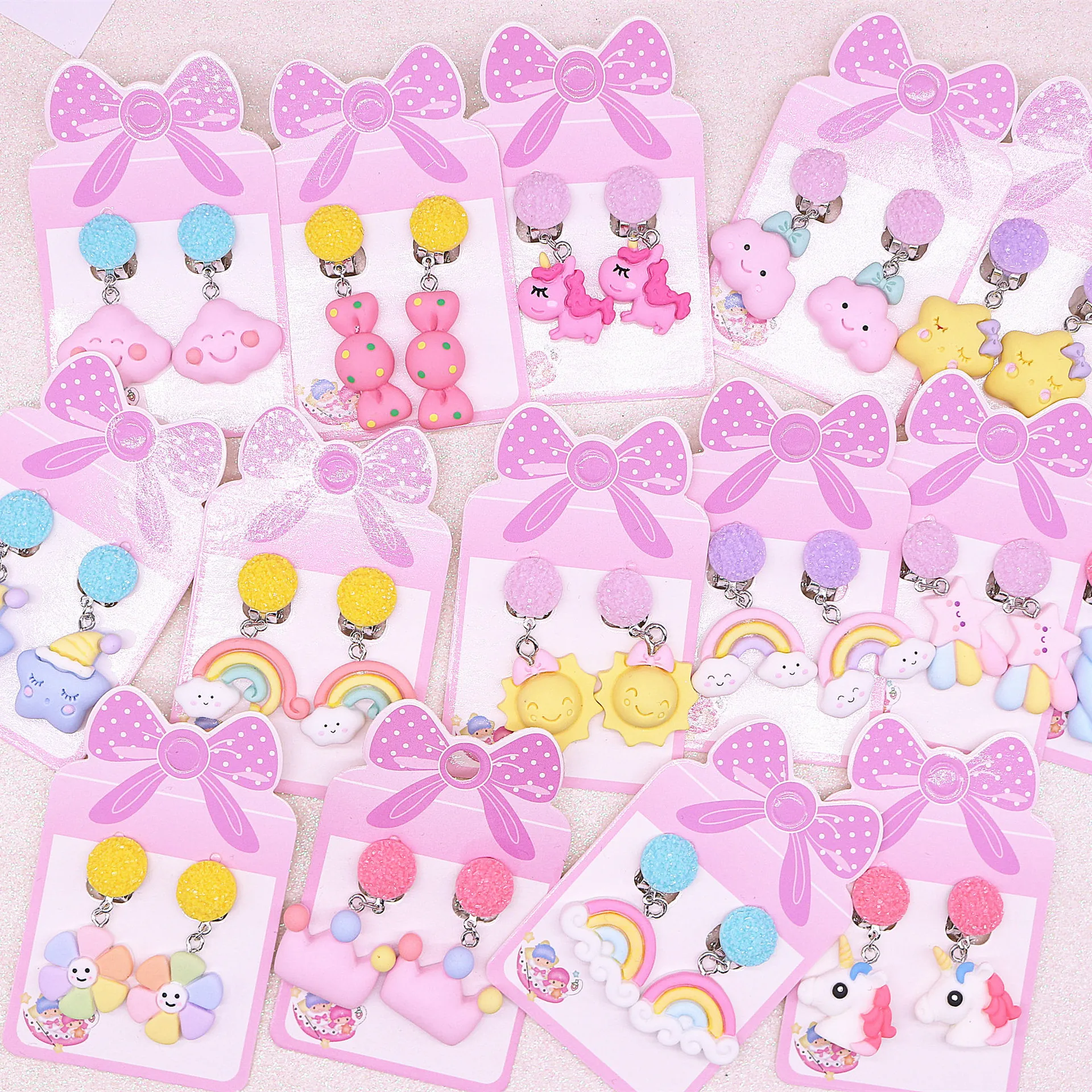 Kids Cartoon Clip On Earrings Alloy Resin Cute Unicorn Rainbow Star For Non Pierced Ears Girls