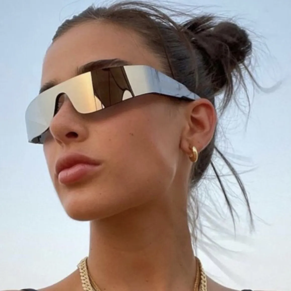 Shield Sunglasses PC One Piece Lens UV400 Cyberpunk Future Sporty Eyewear For Cycling Outdoor Party