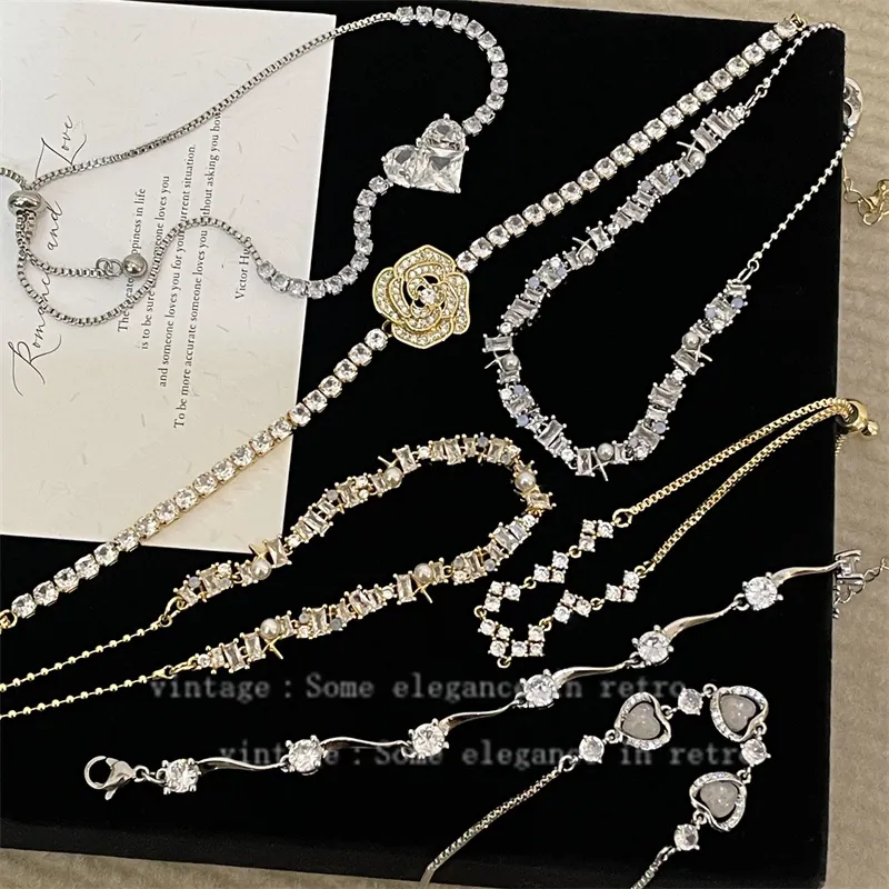 Copper Zircon Bracelet For Women Star Moon Heart Shell Flower Adjustable Slider Clasp Fashion Jewelry