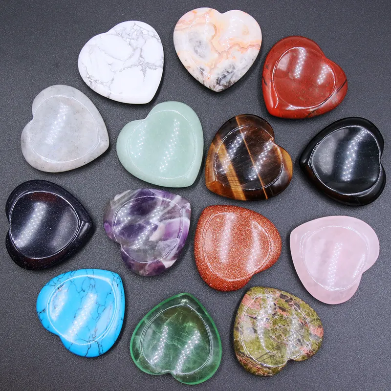 Natural Crystal Gemstone Heart Worry Stone Hand Polished Massage Thumb Stone For Stress Relief Home Decor