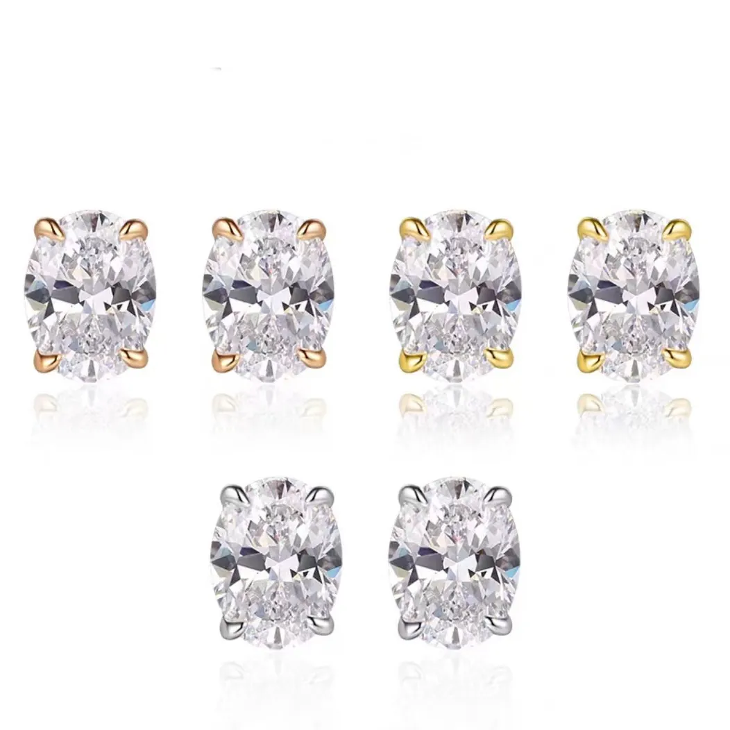 Orecchini A Lobo Taglio Ovale Argento Sterling 925 Zirconia Moissanite Incastonatura A Griffe Gioielli Eleganti Donne