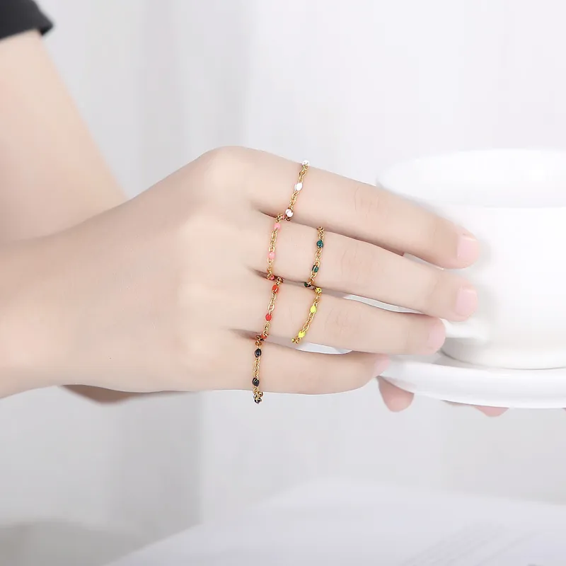 Anello A Maglia In Acciaio Inossidabile Con Perle In Resina Colorate Gioielli Di Moda Minimalista Regalo Per Donna