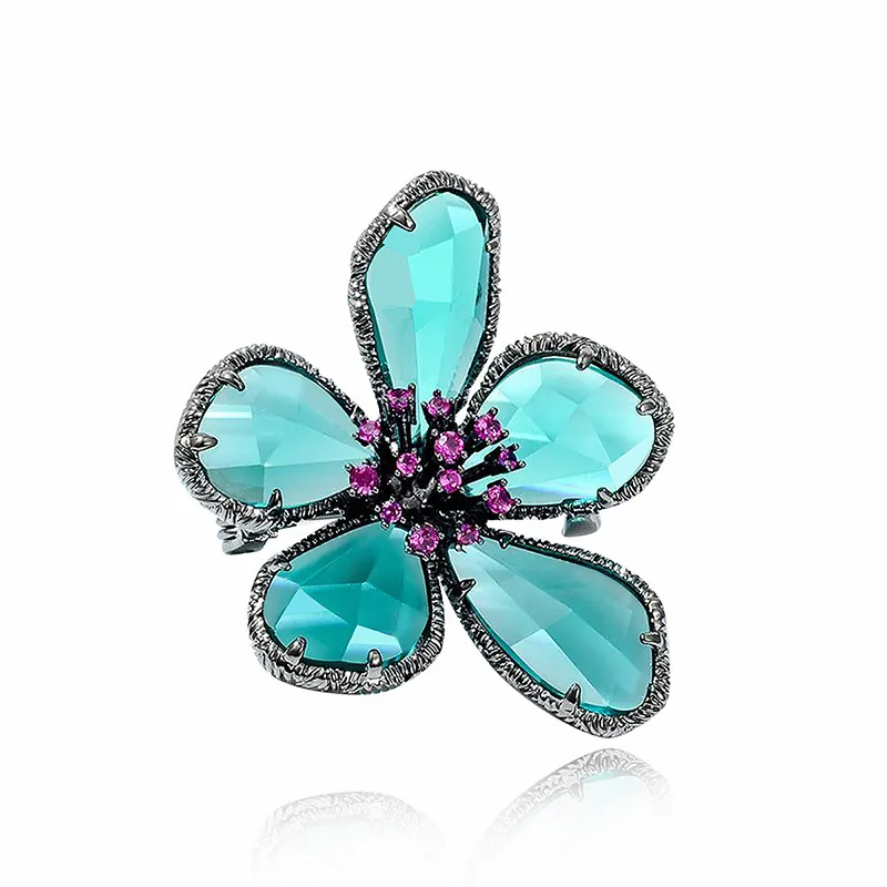 Vintage Flower Brooch Pin For Women Alloy With Artificial Crystal Rhinestone Elegant Retro Fashion Jewelry