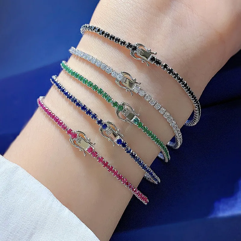 925 Sterling Silver Tennis Bracelet Single Row Round Cut Cubic Zirconia Full Inlaid Fashion Jewelry For Women Elegant