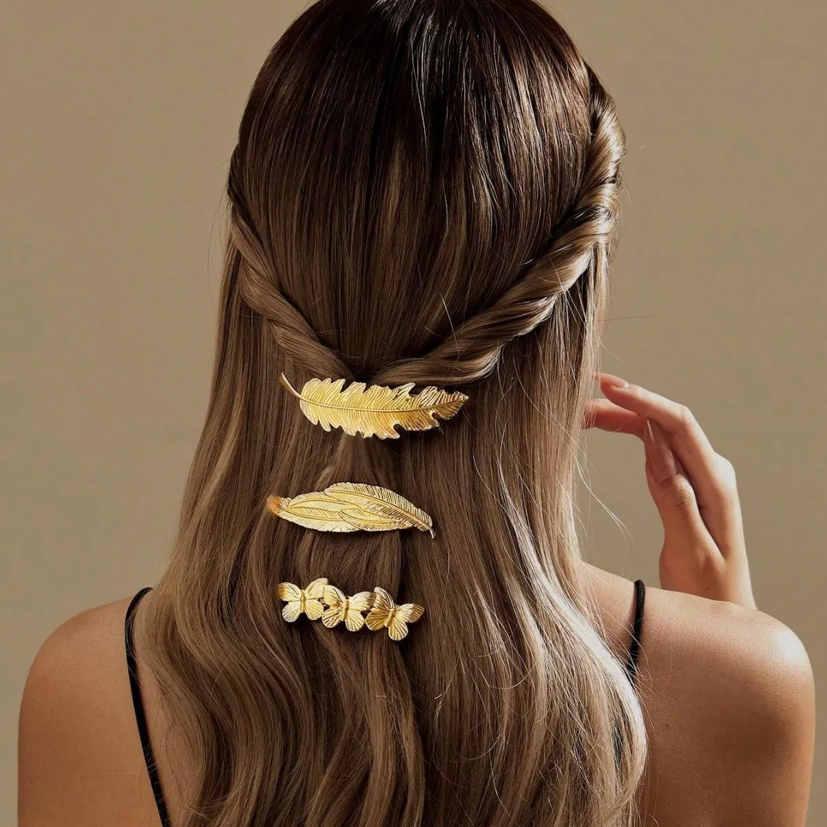 Vintage Metal Hair Clips Elegant Gold Feather Leaf Butterfly Shape Side Clips For Women Minimalist Fashion Hairpins