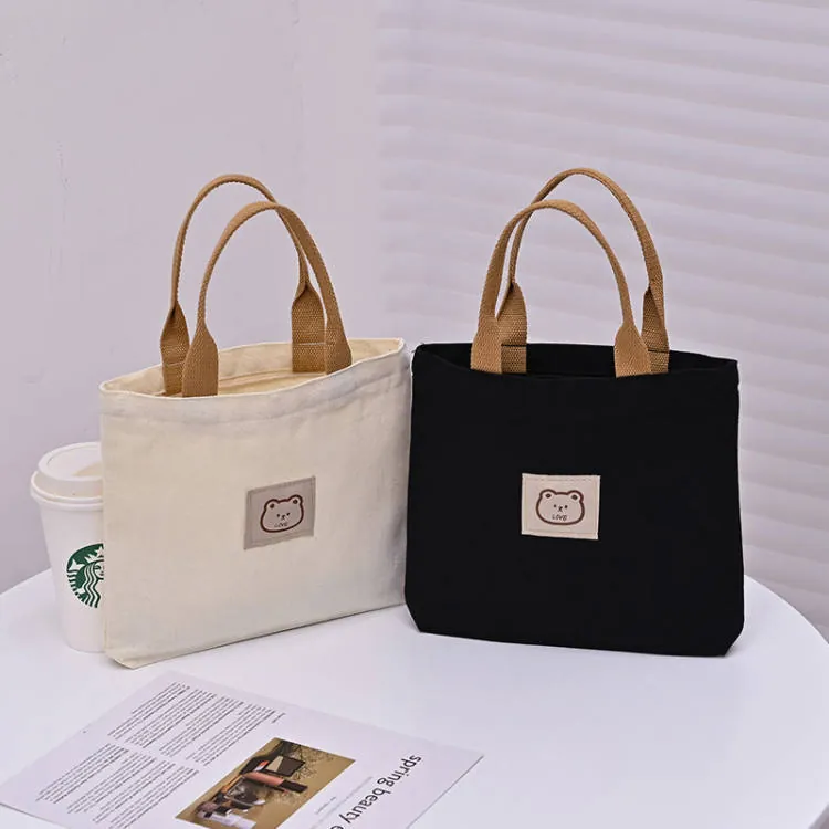 Canvas Handbag Small Portable Tote Bag Large Capacity Commuting Lunch Bag Cartoon Embroidery Casual For Women