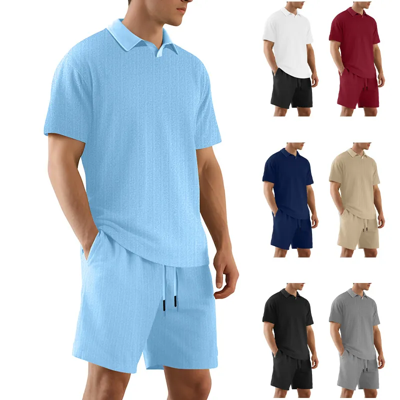 Polo In Maglia A Costine E Pantaloncini Con Coulisse Da Uomo Abbigliamento Sportivo Casual Estivo Stile Old Money