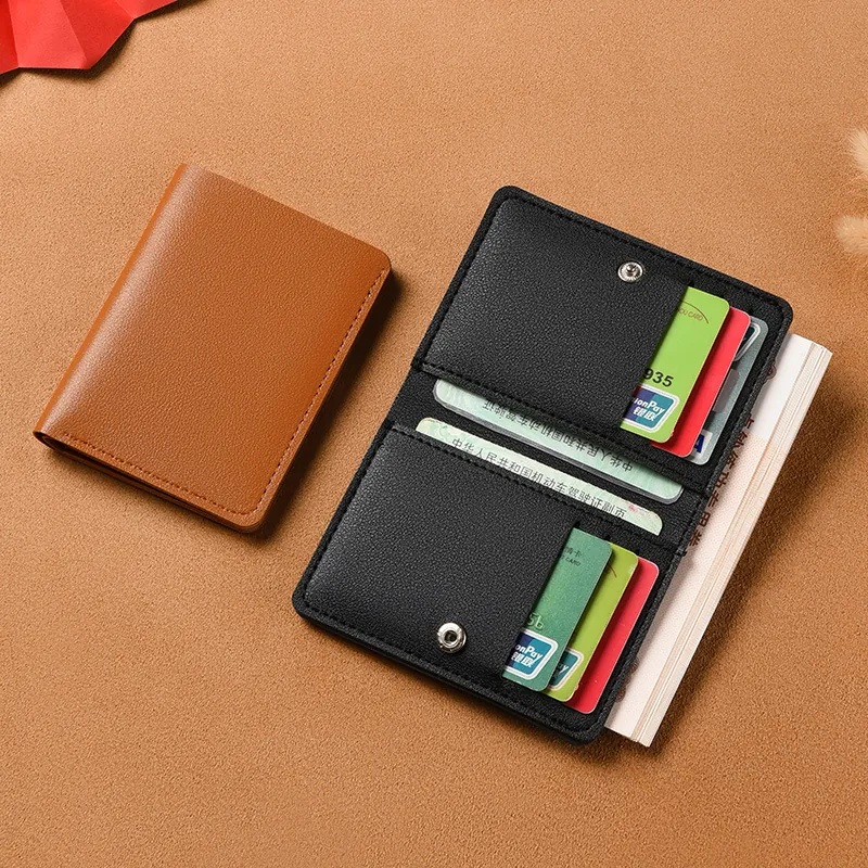 Women Small Bifold Wallet PU Leather Litchi Grain Thin Mini Multi Card Slots Driver License Holder Snap Button Simple Elegant