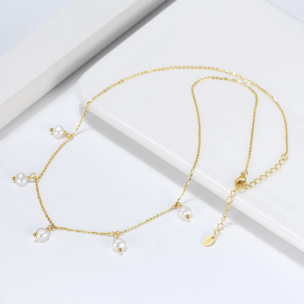 Authentic 925 Sterling Silver Freshwater Pearl Necklace For Women Artistic Vintage Geometric Pendant Necklace Fashion Jewelry