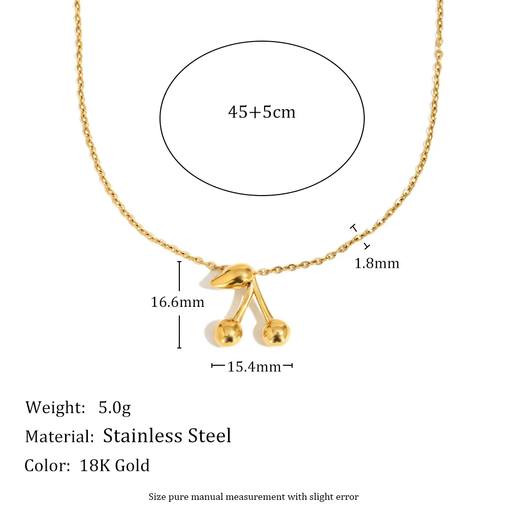 Cherry Jewelry Set 18K Gold Plated Stainless Steel Fruit Pendant Necklace And Stud Earrings Minimalist Dainty Style Women