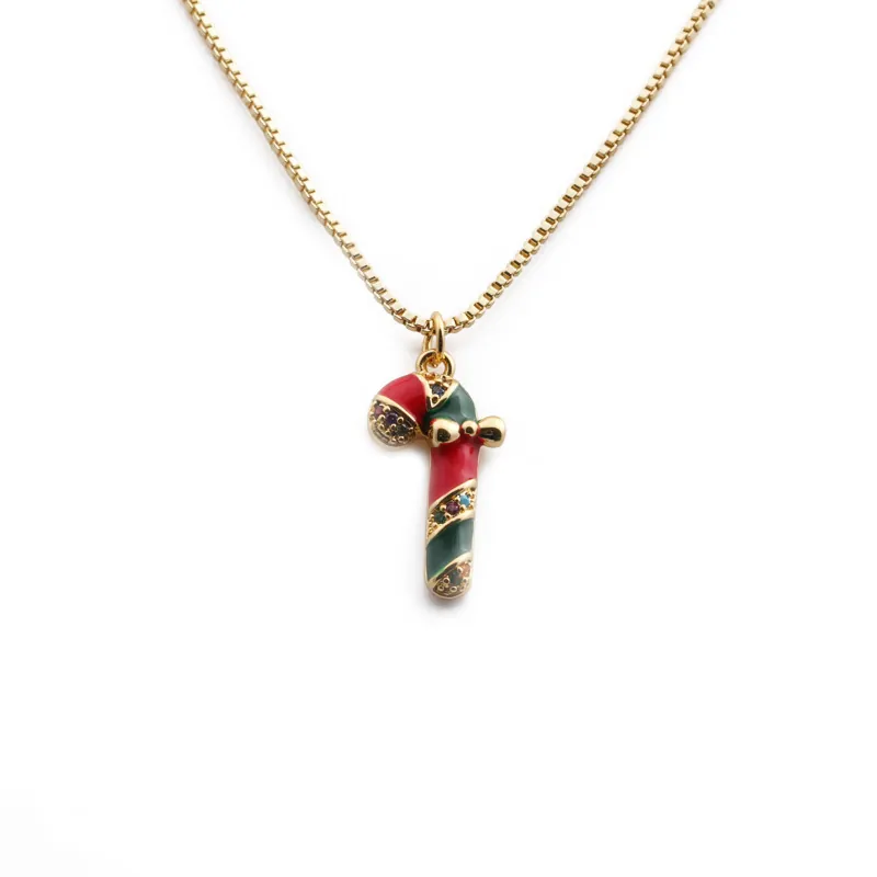Weihnachts Zuckerstangen Anhänger Halskette Vergoldetes Kupfer Emaille Bunte Verziertes Festlicher Schmuck Für Damen