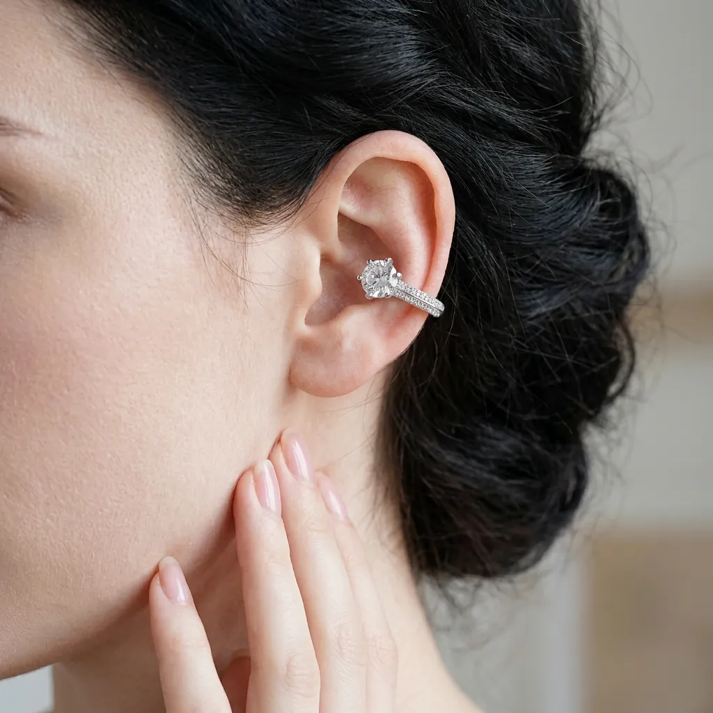 Manchette D'Oreille En Zircon Rond Clip D'Oreille Cuivre Sans Perçage Minimaliste Luxe Géométrique Bijoux Mode Pour Femmes