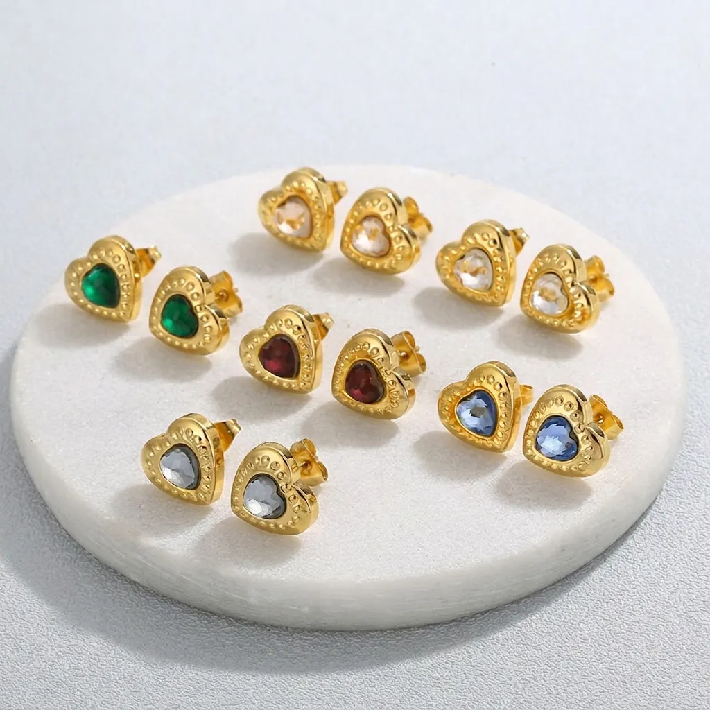 Herz Ohrstecker 316L Edelstahl Bunte Kristall Glas Vintage Perlenrand Modeschmuck Für Damen