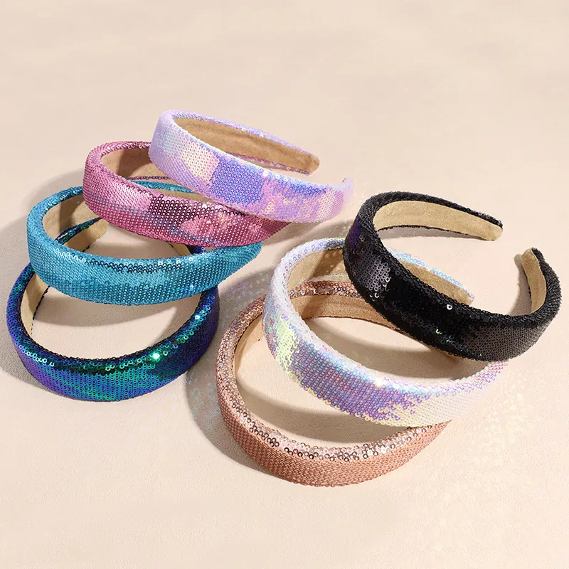 Sequin Sparkling Wide Headband Padded Sponge Hair Hoop Daily Makeup Face Washing Korean Style Elegant Headpiece