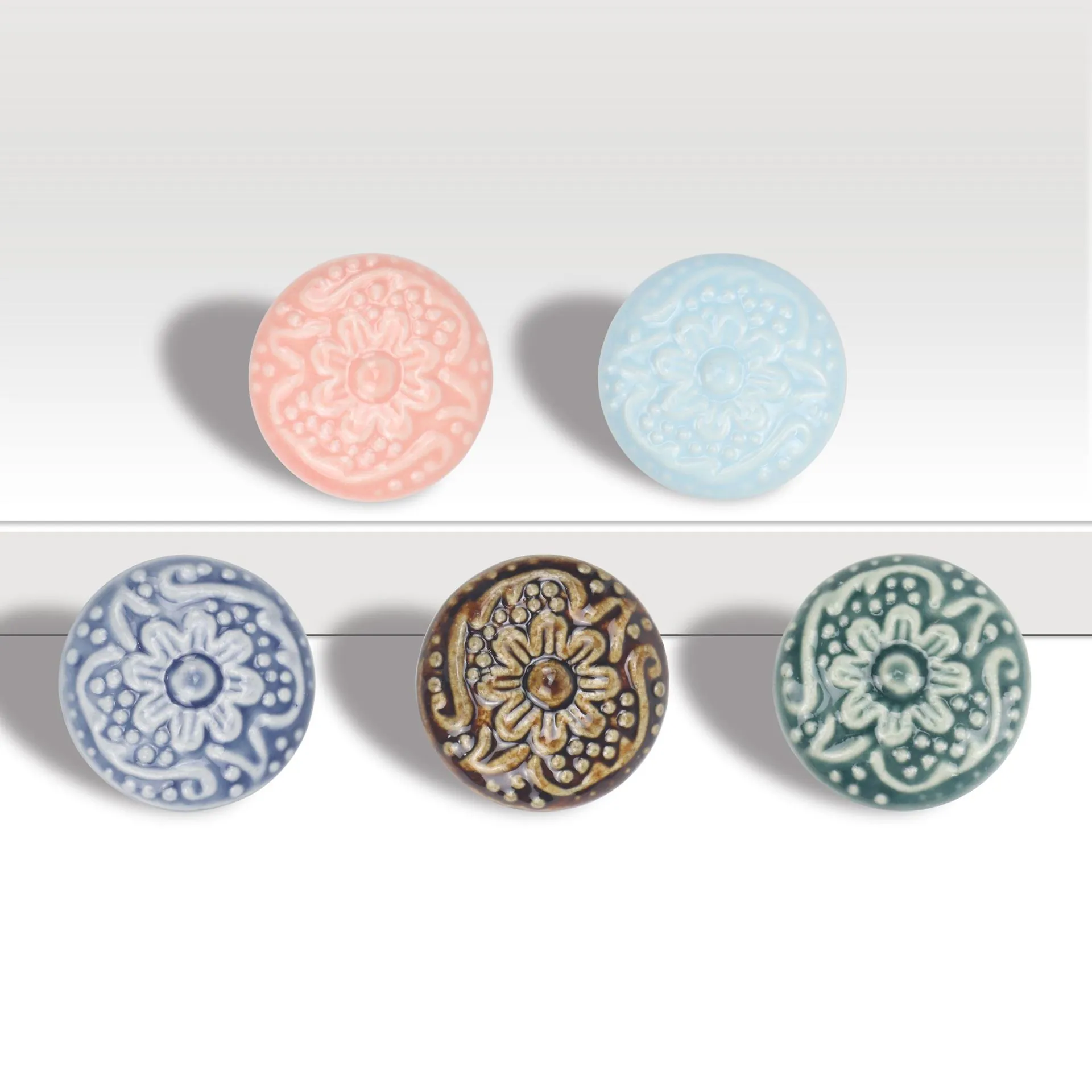 Round Ceramic Cabinet Pulls Floral Relief Drawer Knobs With Zinc Alloy Base Vintage Furniture Handle For Wardrobe