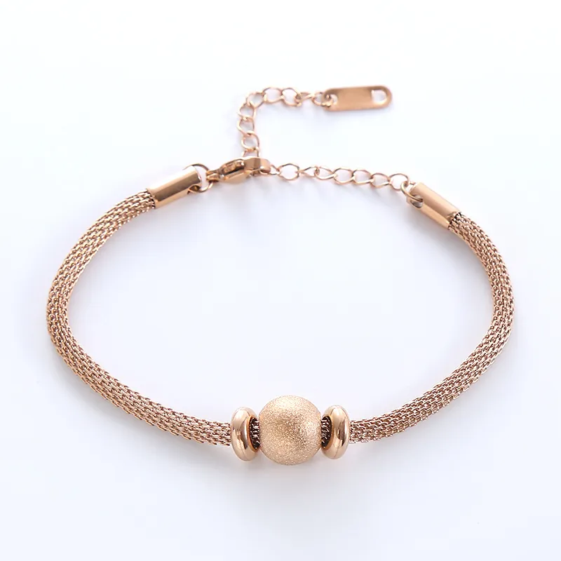 Minimalist Mesh Weave Bracelet 316L Stainless Steel Frosted Transfer Bead Adjustable Chain Jewelry For Women