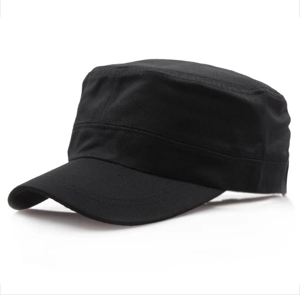 Cadet Cap Cotton Canvas Military Hat Flat Top Adjustable Sports Metal Label For Men Women Outdoor Casual