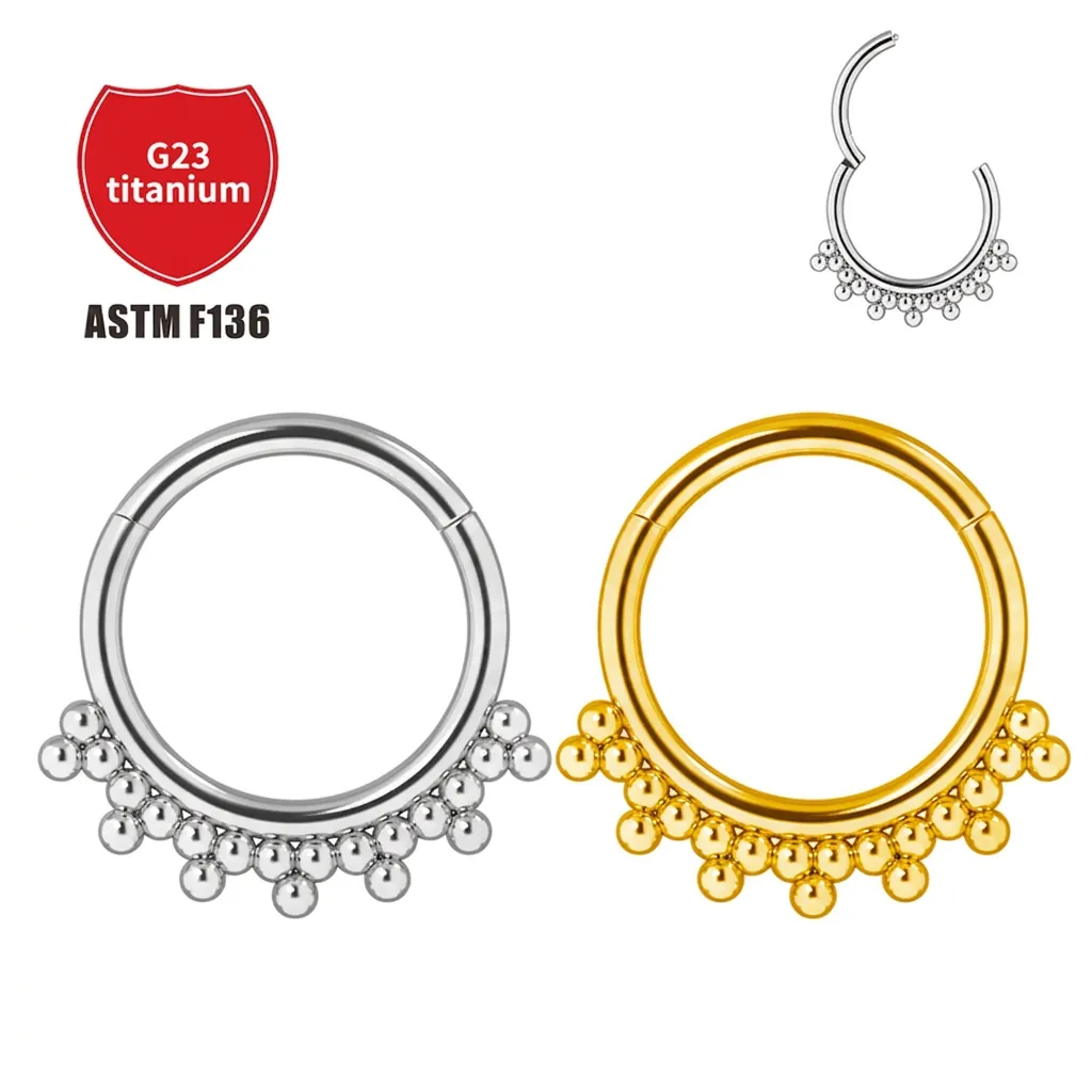 Anello Clicker per Setto in Titanio G23 Cerchio per Naso con Perline ASTM F136 Titanio Chirurgico Orecchino a Segmento Piercing Gioielli per Donna Uomo