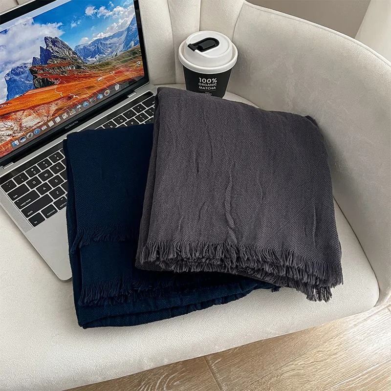 Meditation Shawl Scarf Cotton Woven Warm Soft Solid Color With Tassels For Yoga Prayer Home Office Travel Versatile Throw