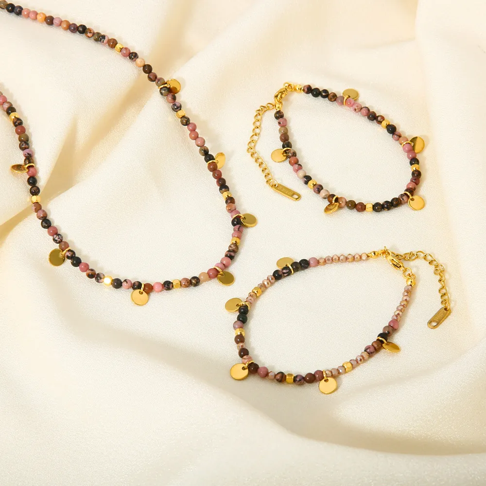 Collana Di Perle In Pietra Naturale Da Donna Acciaio Inossidabile Placcato Oro Ciondoli A Disco Rotondo Gioielli Ipoallergenici