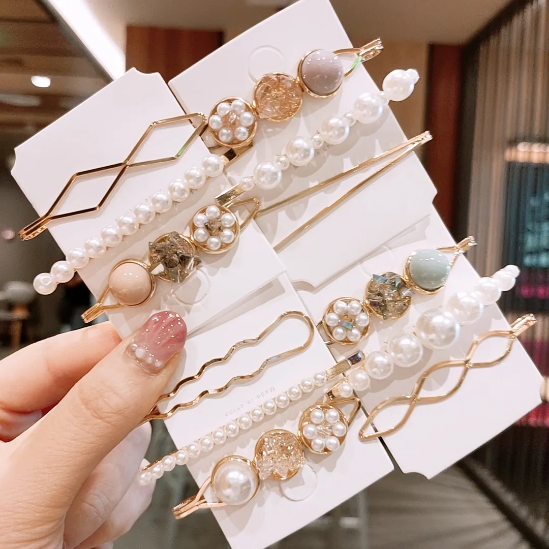 Pinces À Cheveux Géométriques En Alliage Avec Künstliche Perles Fantaisie Et Strass Pour Femmes Barrettes Élégantes Accessoire De Coiffure