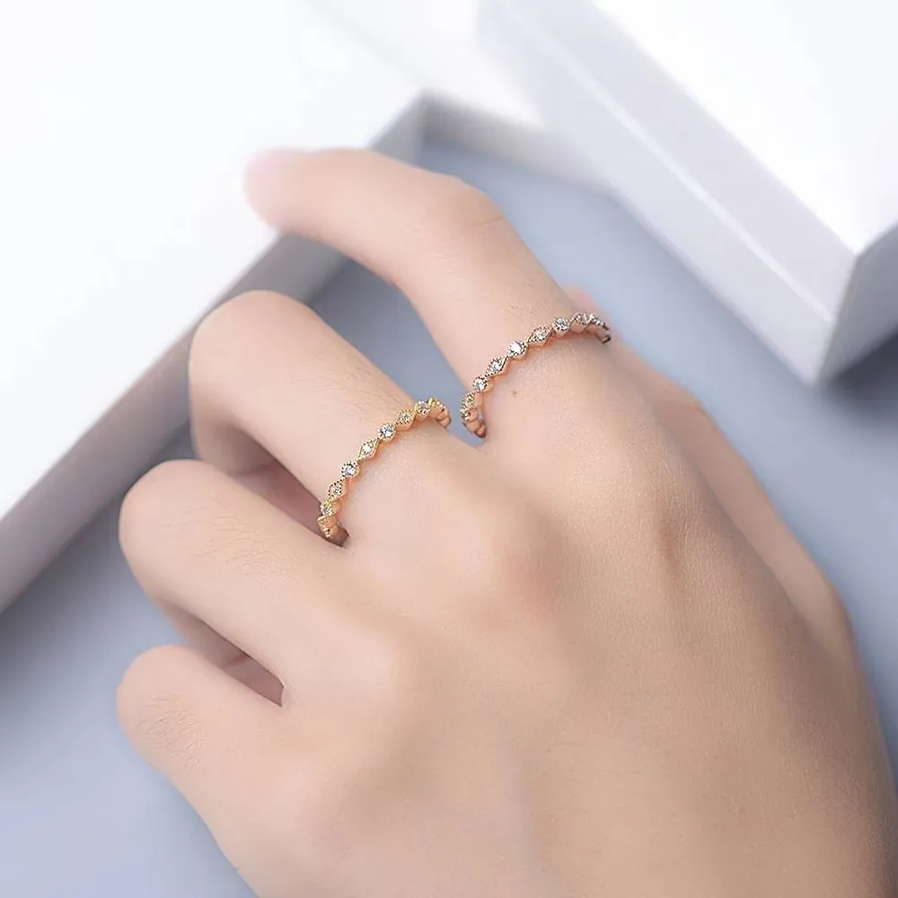 Anelli in Rame con Strass Intarsiati per Donna Design Geometrico Pavé Oro Rosa Argento Oro Anello da Dito Minimalista Gioielli Regalo