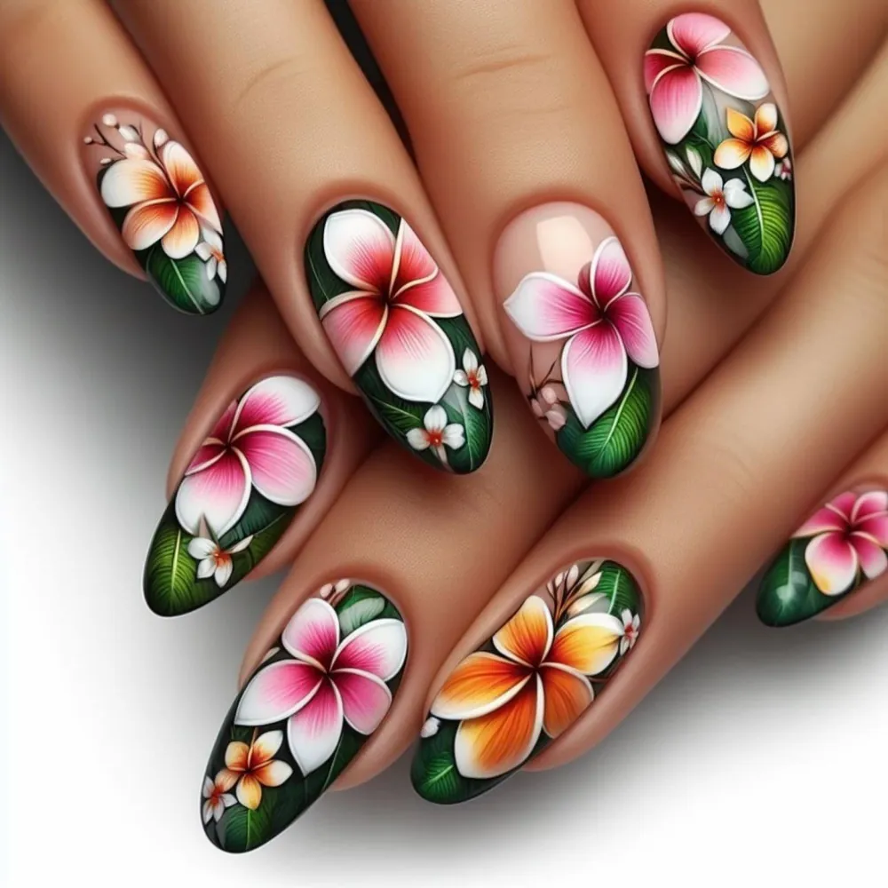 French Style Floral Press On Nails Water Drop Almond Shape False Nail Tips ABS Artificial Fingers Manicure For Women