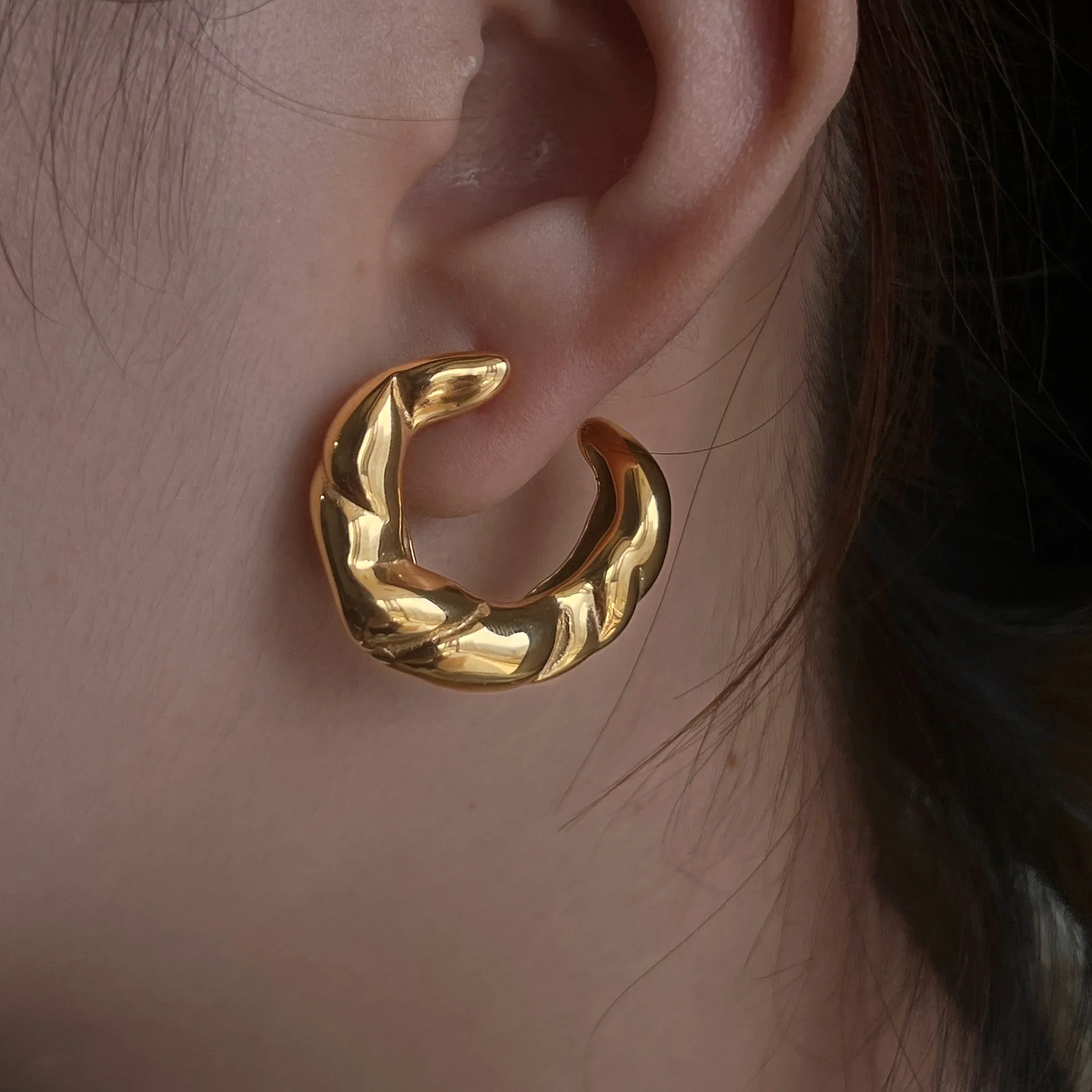 Orecchini a Cerchio in Acciaio Inossidabile Vintage Placcati in Oro 18K Orecchini Geometrici Chunky per Donna Gioielli