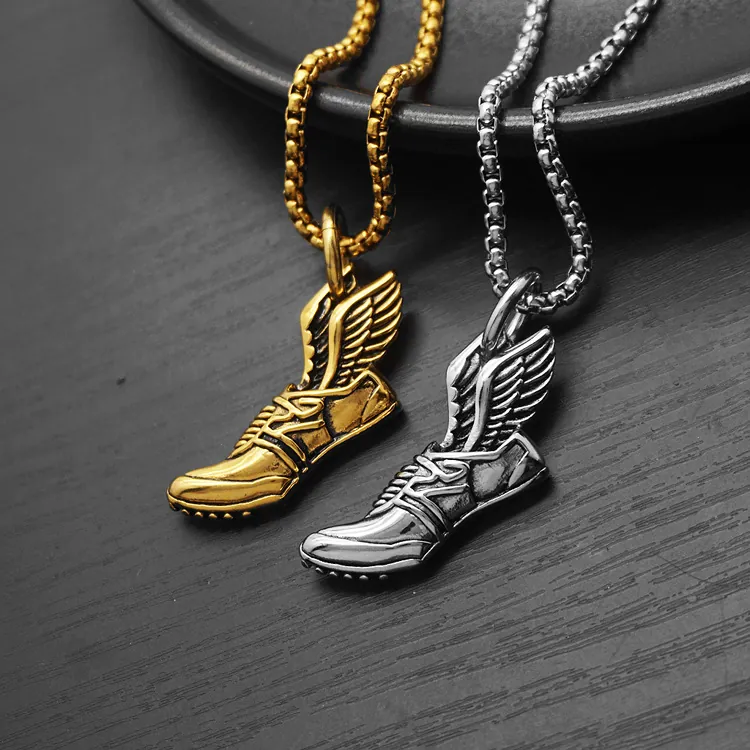 Collier Pendentif Chaussure Ailée Acier Inoxydable Hip Hop Punk Rock Bijoux Sportifs Pour Hommes Femmes