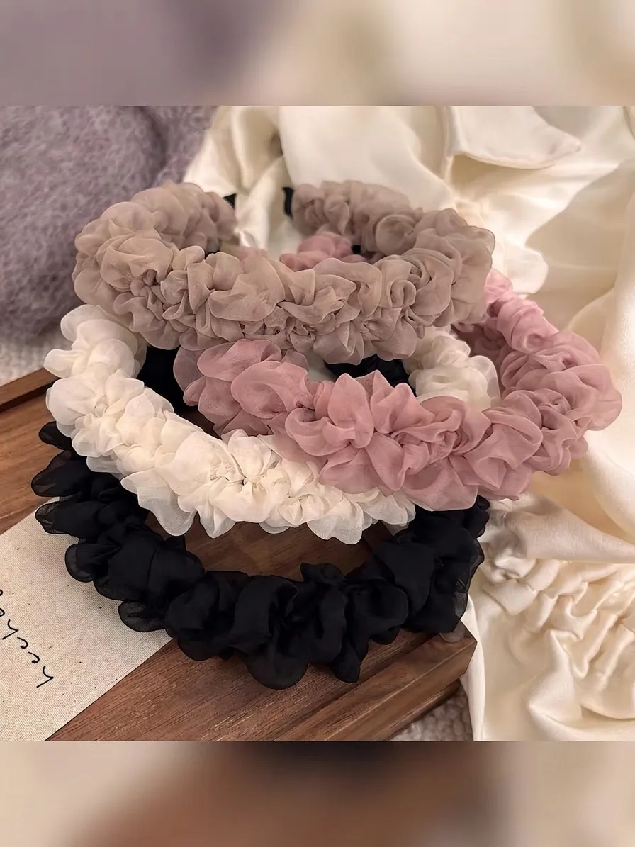 Ruched Organza Headband Pleated Mesh Gauze Hair Hoop Elegant Solid Color Versatile Fairy Style For Women Girls