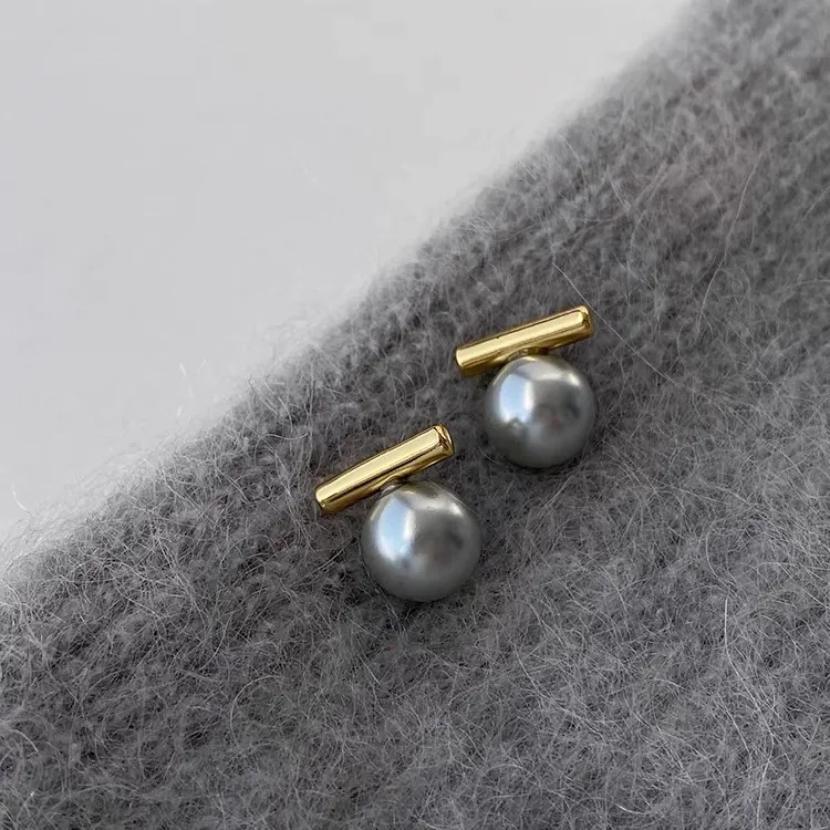 Artificial Pearl Stud Ohrringe Minimalistische Geometrische Metallstange Mit 925 Sterling Silber Ohrstecker Für Damen Vintage Stil