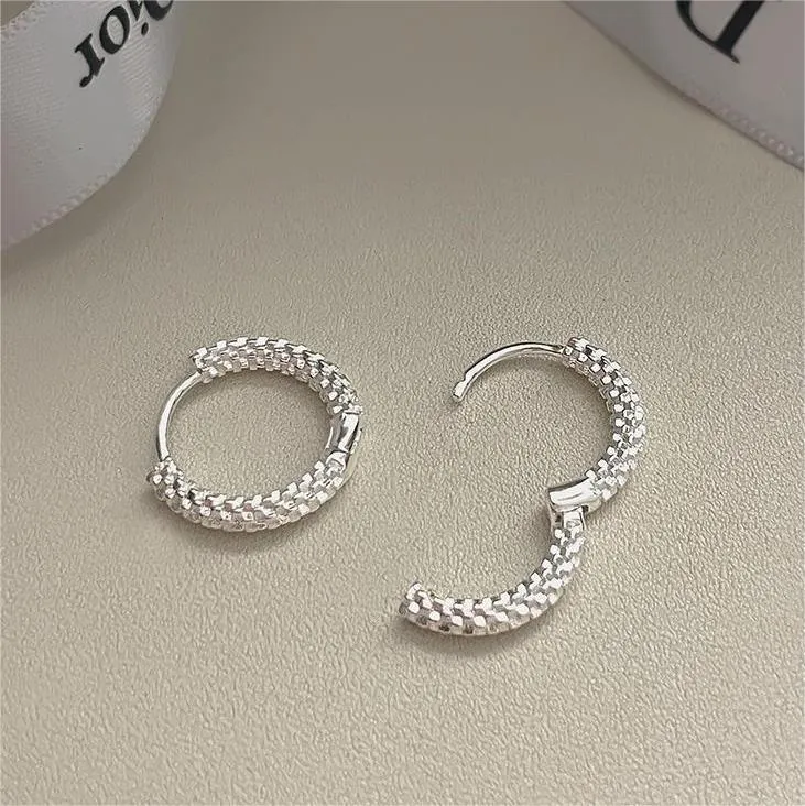 925 Sterling Silver Hoop Earrings Textured Woven Design Minimalist Fashion Jewelry For Women