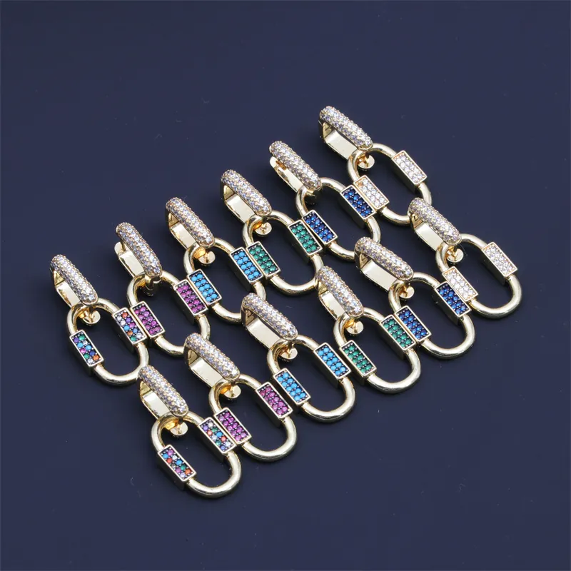 Boucles d'Oreilles Clous Géométriques en Cuivre Plaqué Or 18K Avec Pierres de Zircon Multicolores Bijoux de Chaîne pour Femme